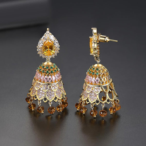 Pink Tourmaline Citrine Jhumkas/Jhumkis - Enumu