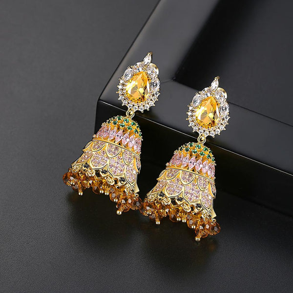 Pink Tourmaline Citrine Jhumkas/Jhumkis - Enumu