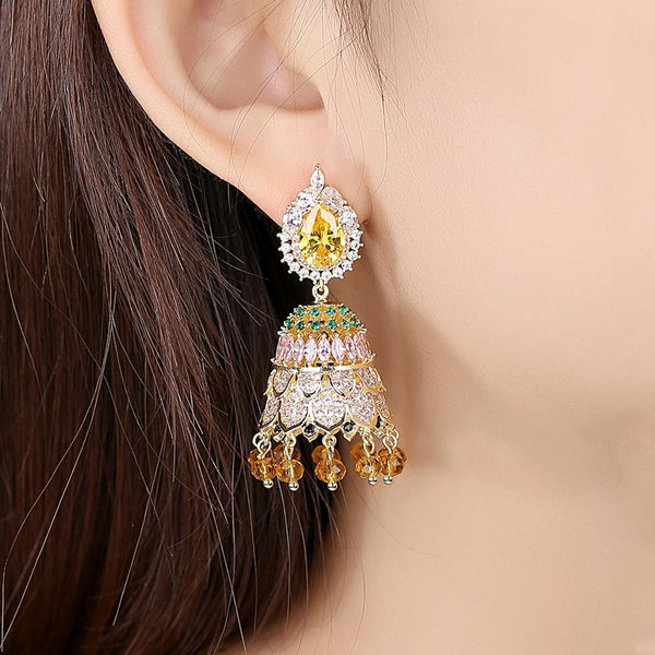 Pink Tourmaline Citrine Jhumkas/Jhumkis - Enumu