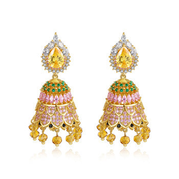 Pink Tourmaline Citrine Jhumkas/Jhumkis - Enumu
