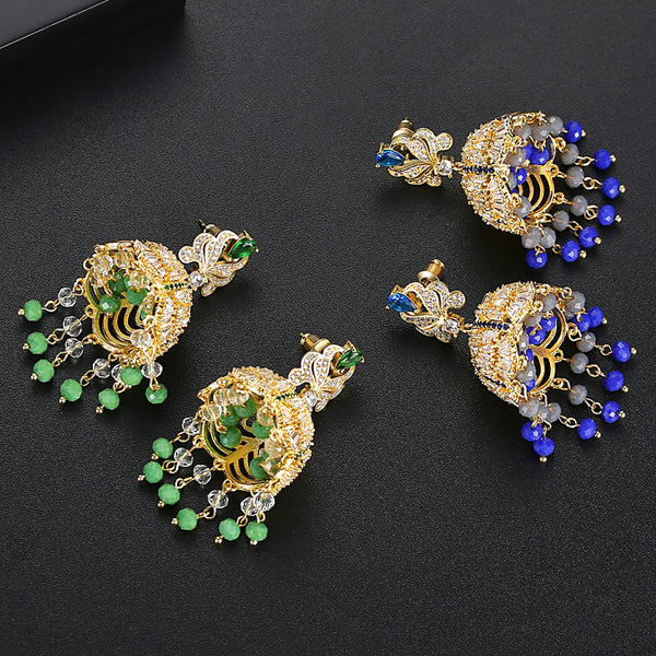 Classic Jhumkas with Blue Tassels - Enumu