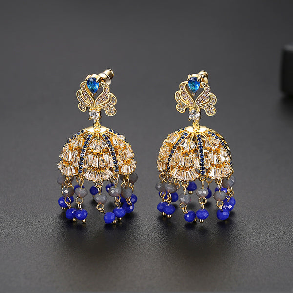 Classic Jhumkas with Blue Tassels - Enumu
