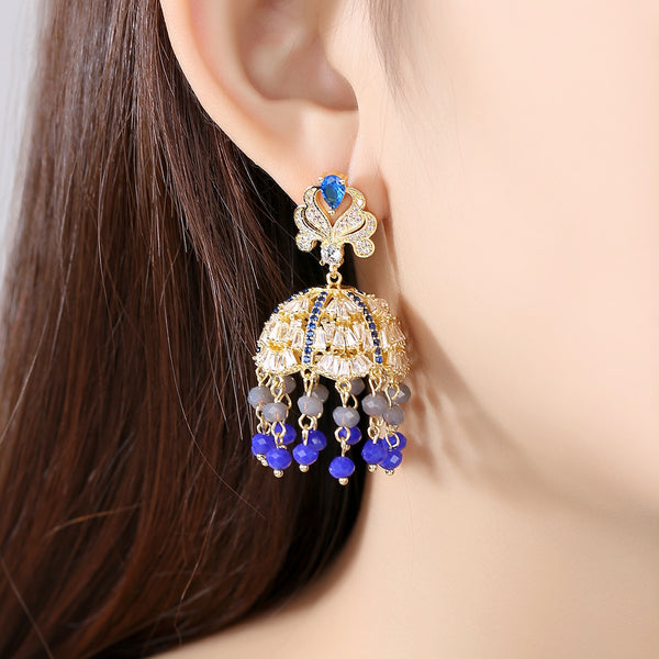 Classic Jhumkas with Blue Tassels - Enumu