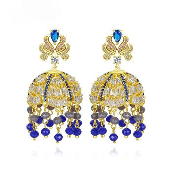 Classic Jhumkas with Blue Tassels - Enumu