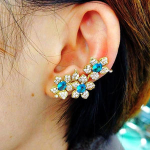 Light Blue Aquamarine Flower Studs - Enumu