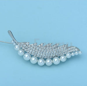 Pearl Leaf Brooch or Saree Pin - Enumu