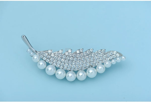 Pearl Leaf Brooch or Saree Pin - Enumu