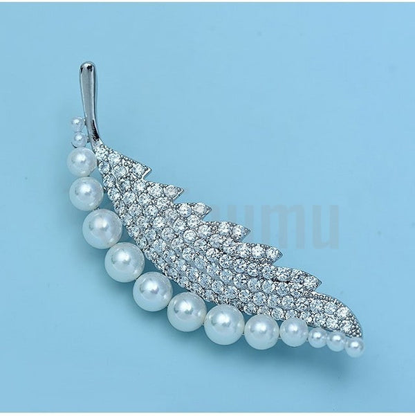 Pearl Leaf Brooch or Saree Pin - Enumu