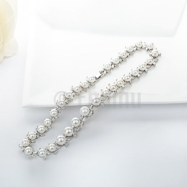 Single Line Pearl Necklace Set - Enumu