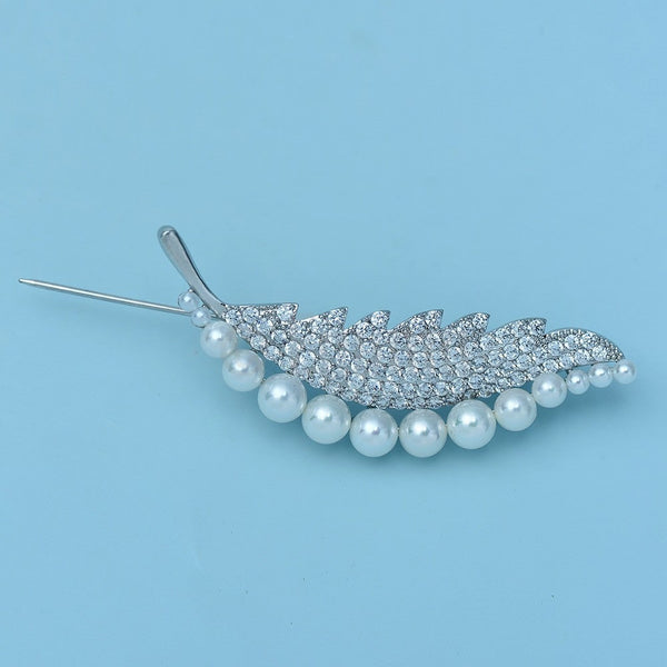 Pearl Leaf Brooch or Saree Pin - Enumu