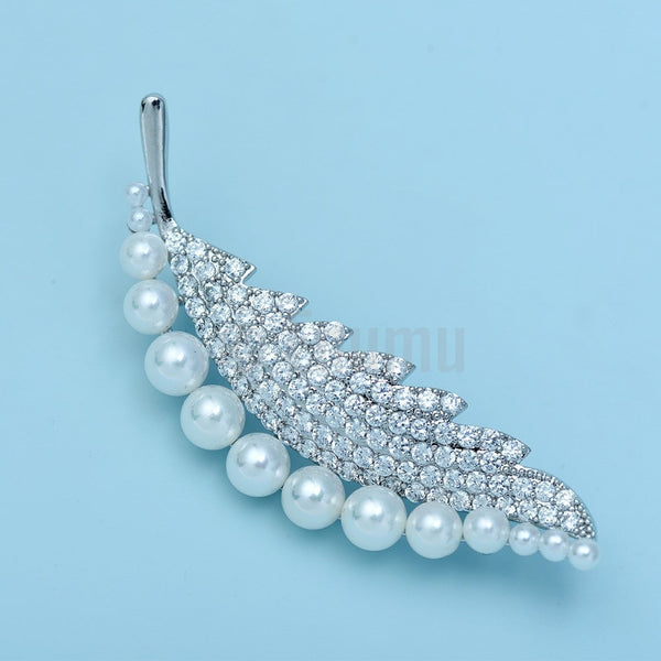 Pearl Leaf Brooch or Saree Pin - Enumu