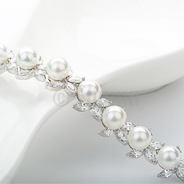 Single Line Pearl Necklace Set - Enumu