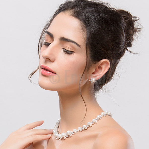 Single Line Pearl Necklace Set - Enumu