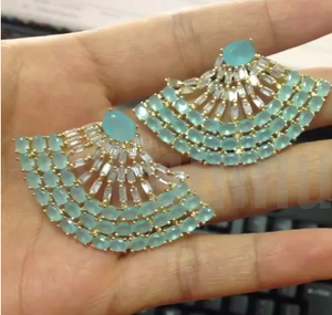 Super Big Aquamarine Fan Stud Earrings - Enumu