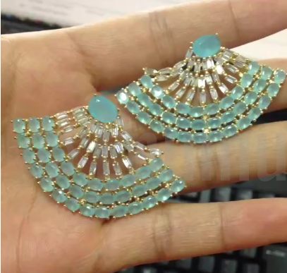 Super Big Aquamarine Fan Stud Earrings - Enumu