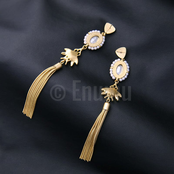 Kumar Jewels Silver & Alloy Indian Traditional Kundan Pearl Beaded Enameled Tassel  Earrings at Rs 750/pair in Jalandhar