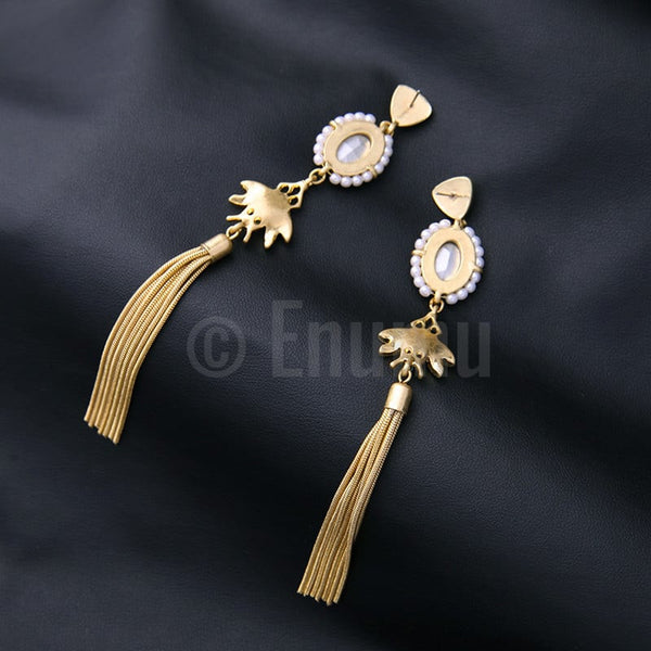 Super Long Light Blue Tassel Earrings - Enumu