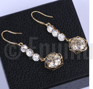 Three Stone and Rose Dangle Earrings - Enumu