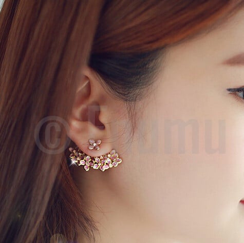 Purple Enamel Flower Stud Earrings - Enumu