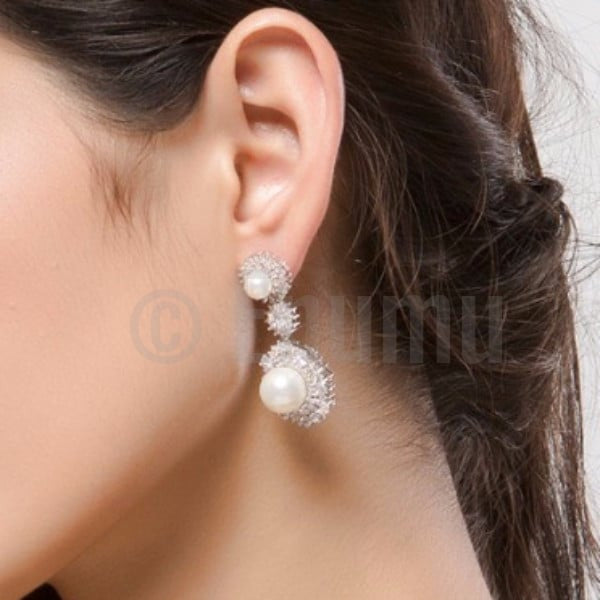Pearl and Swiss Zircon Dangle Earrings - Enumu