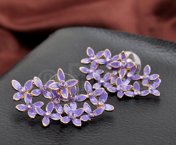 Purple Enamel Flower Stud Earrings - Enumu