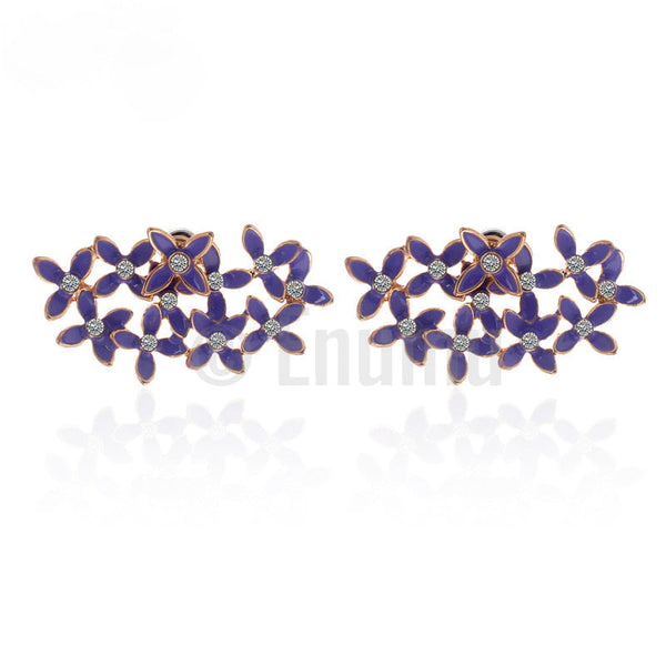 Purple Enamel Flower Stud Earrings - Enumu