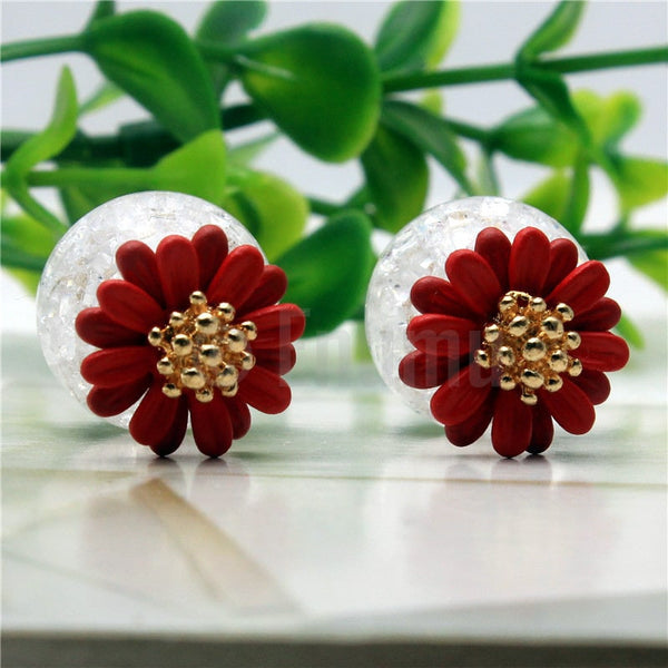 Maroon Flower Double Side Studs - Enumu