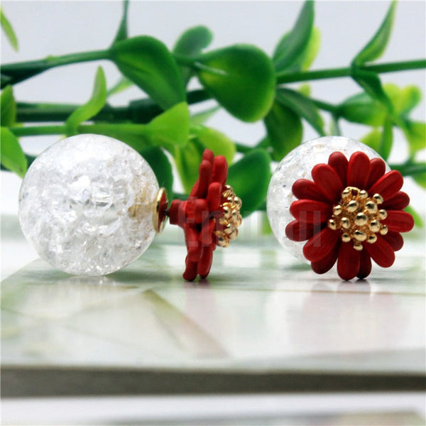 Maroon Flower Double Side Studs - Enumu