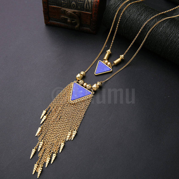 Two Strand Triangular Pendant Necklace - Enumu