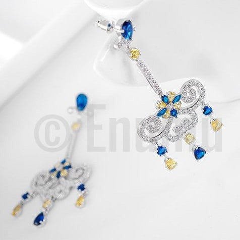 Classy Blue Sapphire Long Dangle Earrings - Enumu