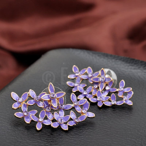 Purple Enamel Flower Stud Earrings - Enumu
