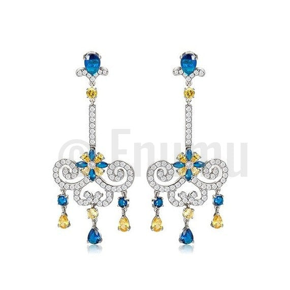 Classy Blue Sapphire Long Dangle Earrings - Enumu