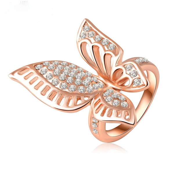 Gold Plated Purple Crystal Butterfly Ring – Vembley