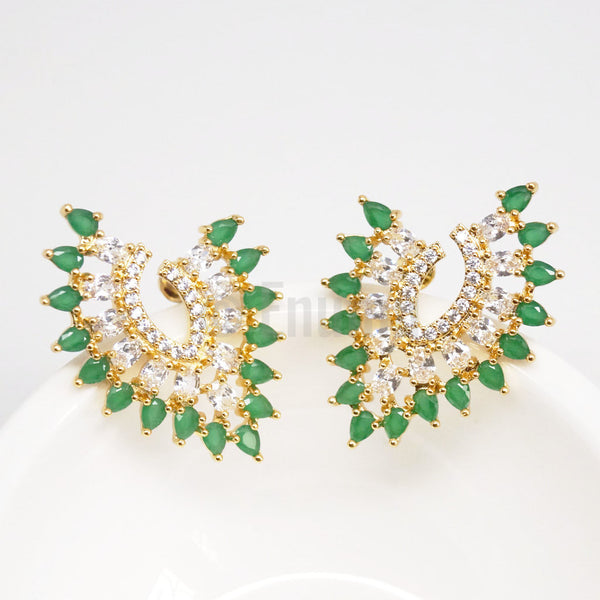 Big Emerald and CZ Studs /Earrings - Enumu