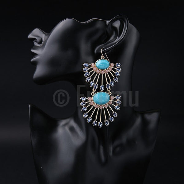 Super big and Super long Turquoise Dangle Earrings - Enumu