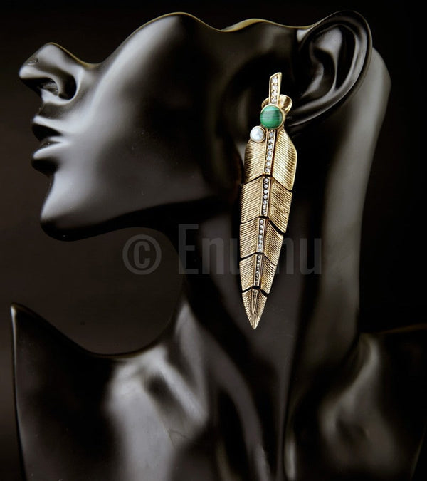 Banana Leaf Long Dangle Earrings - Enumu