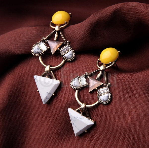 Yellow Geometric Dangle Earrings - Enumu