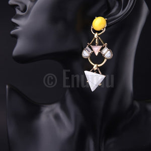 Yellow Geometric Dangle Earrings - Enumu