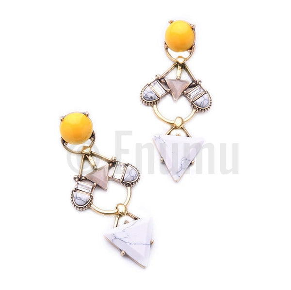 Yellow Geometric Dangle Earrings - Enumu