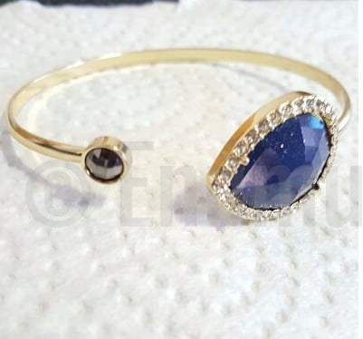 Gold Plated Bracelet with Blue and White Crystals - Blue Vibrant Crystal Bracelet  Bangle by Blingvine