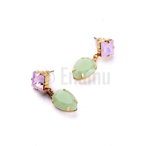 White and Light Green Drop Earrings - Enumu