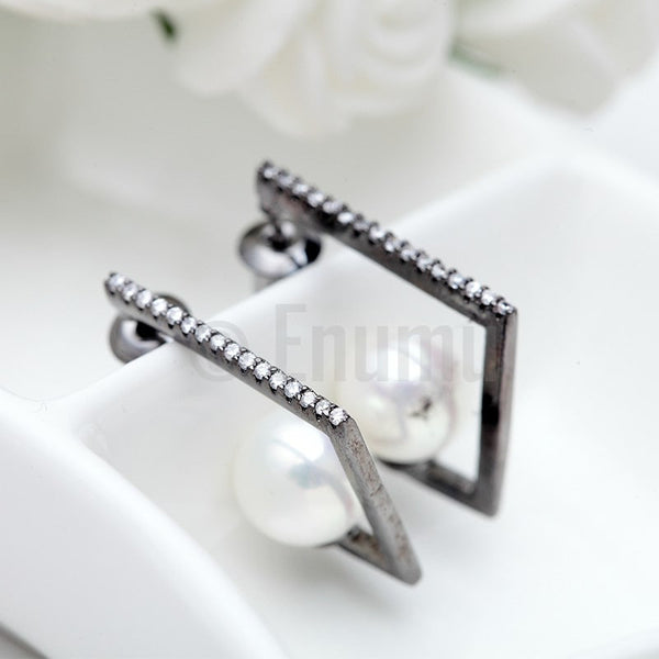 Black Gold Simple Pearl Hoops - Enumu