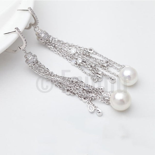 Tassel Pearl Dangle Earrings - Enumu