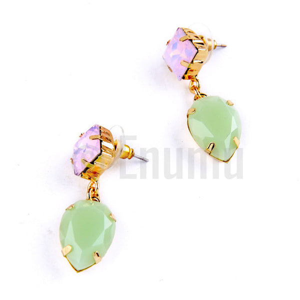 White and Light Green Drop Earrings - Enumu
