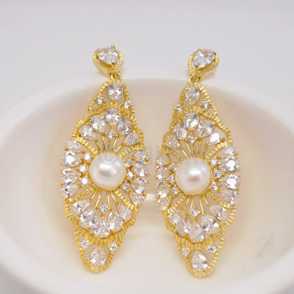 YGP Swiss CZ and Pearl Earrings - Enumu