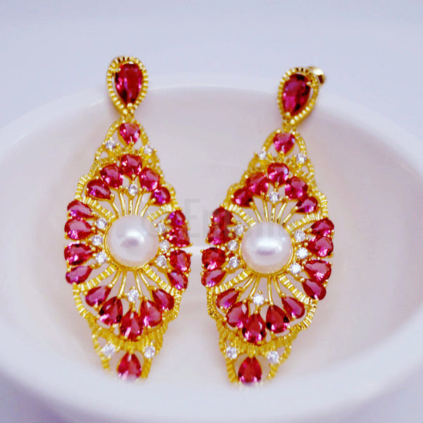 YGP Ruby and Pearl Earrings - Enumu
