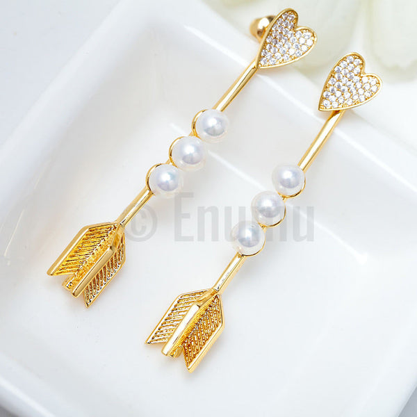 YGP Heart and Arrow Pearl Earrings - Enumu