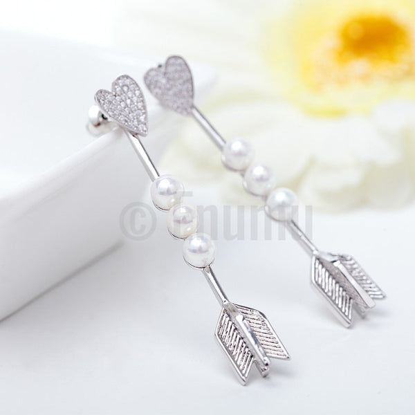 WGP Lovestruck Heart and Arrow Pearl Earrings - Enumu