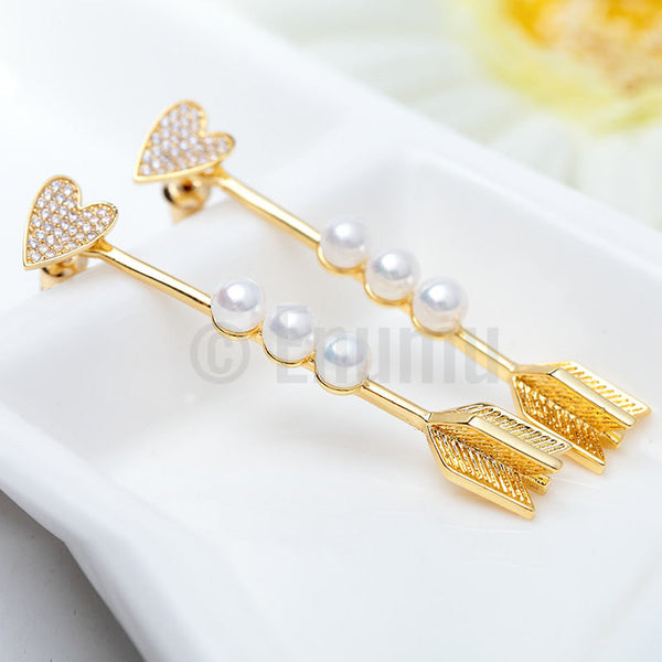 YGP Heart and Arrow Pearl Earrings - Enumu