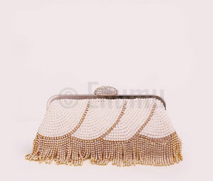 Pearl and Gold Tassel Party Evening Clutch - Enumu